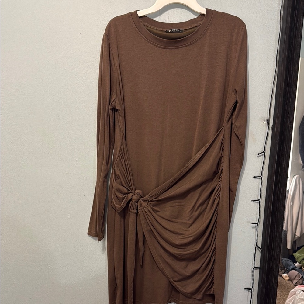 Brown Dress with Knot Detail